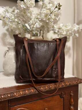 In Blue Handmade Brown Rustic Leather Tote Bag